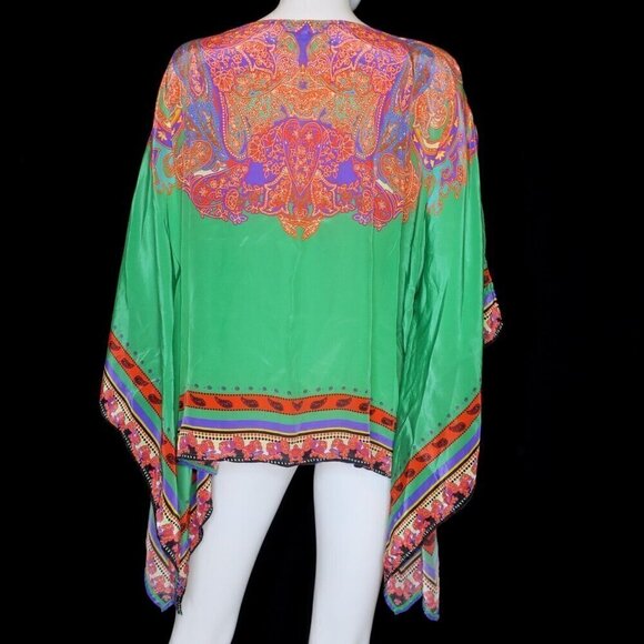 Sundance Sunrise Silky Green Caftan Poncho Top Handkerchief Hem Women's One Size - Picture 3 of 5
